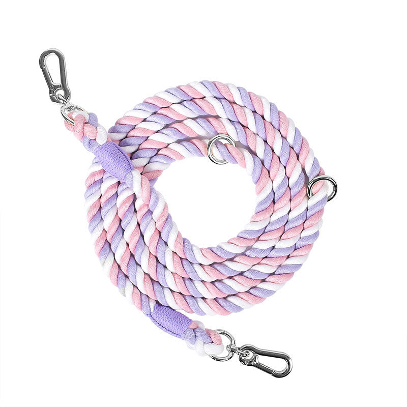 Woven Cotton Rope Multi-functional Pet Double Leash Waist Runing Leash