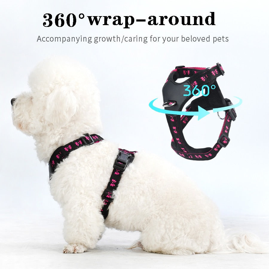 Leather Butterfly Embroidery Reflective Adjustable Pet Dog Harness