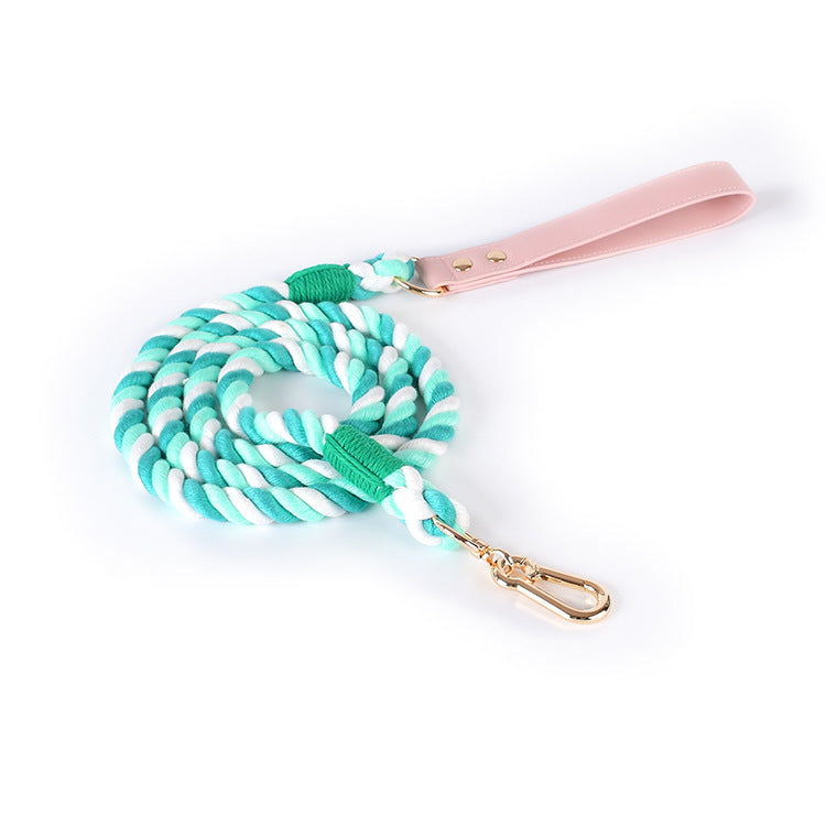 Hand Woven Colored Cotton Rope Large Dog Collar Anti-Pull Leash Set