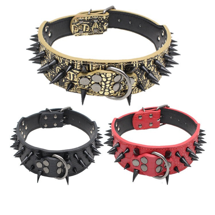 Spike Rivets Large Dog Adjustable Thick PU Leather Pet Collar