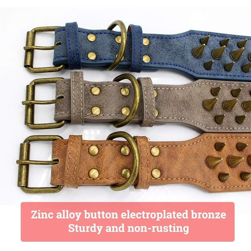 Bullet Rivet Large Dog Adjustable Retro PU Leather Pet Collar