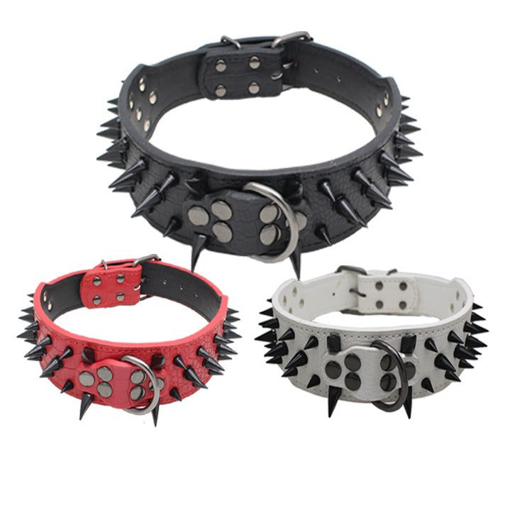 Spike Rivets Large Dog Adjustable Thick PU Leather Pet Collar