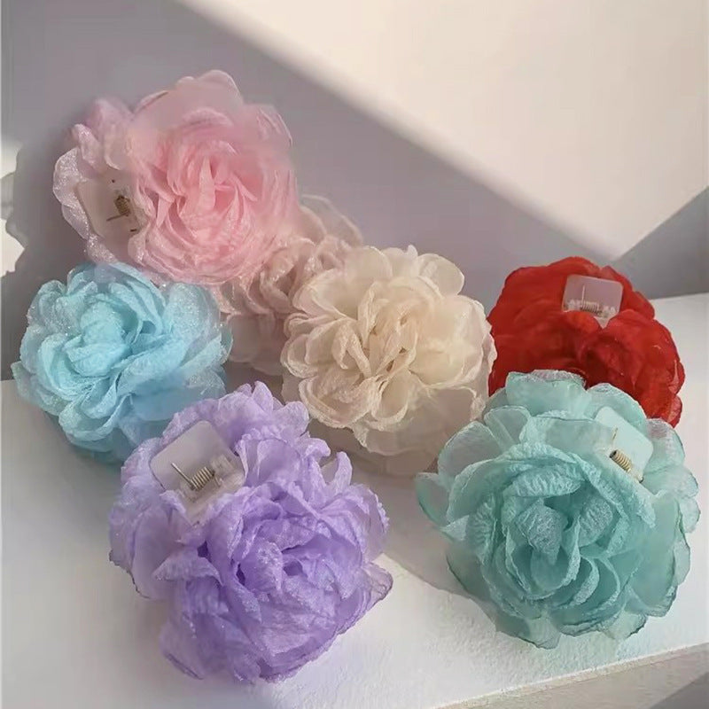 Mesh Simulation Rose Flower Grab Clip Hair Claw Hair Accessories Wholesale