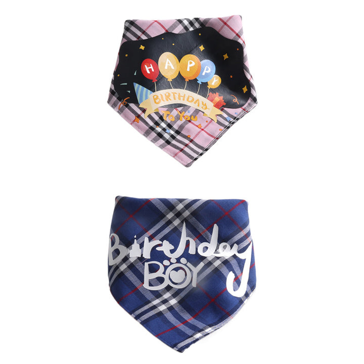 Birthday Party Double Side Plaid Triangle Towel Saliva Pet Bib