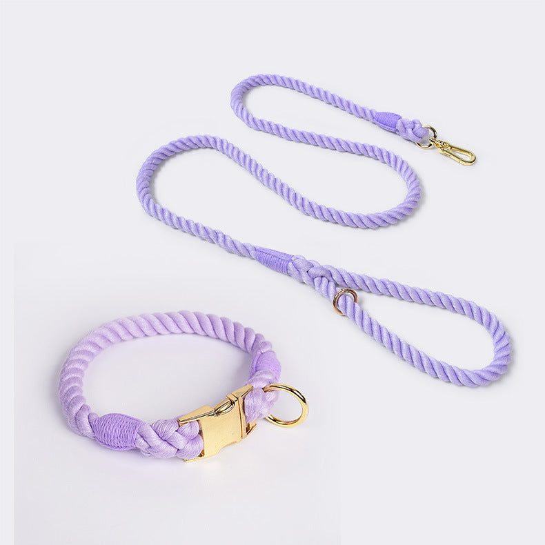 Hand-woven Cotton Nautical Knot Collar Dog Anti-Pull Leash Set