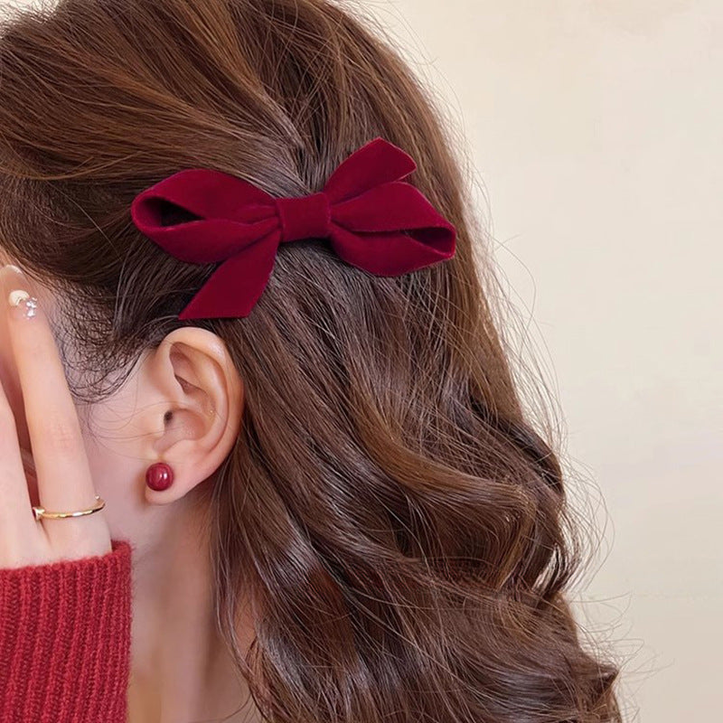 Christmas Red Velvet Bow Bangs Duckbill Hair Clip Hair Accessories Wholesale