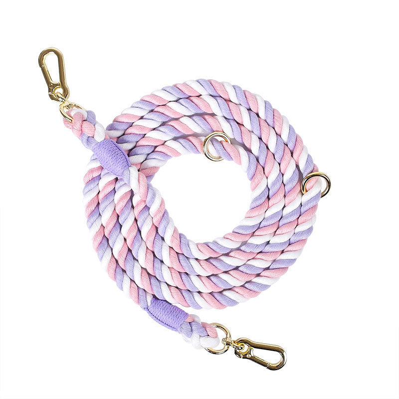 Woven Cotton Rope Multi-functional Pet Double Leash Waist Runing Leash