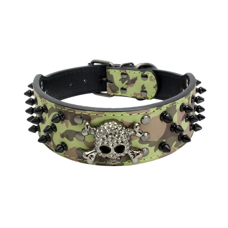 Rivets Skull Large Dog Adjustable Thick PU Leather Pet Collar