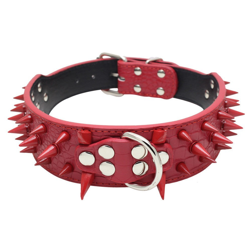 Spike Rivets Large Dog Adjustable Thick PU Leather Pet Collar