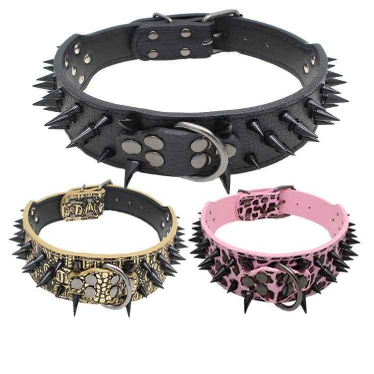 Spike Rivets Large Dog Adjustable Thick PU Leather Pet Collar