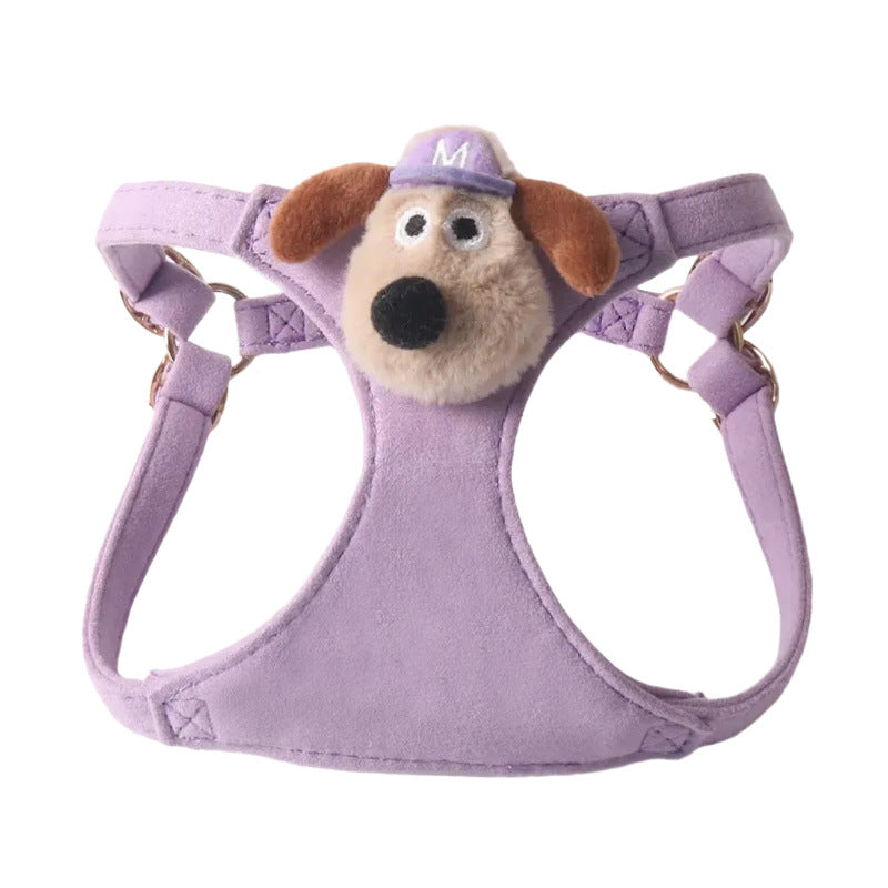 Candy Color Velvet Doll Pet Dog No Choking Harness Leash Set
