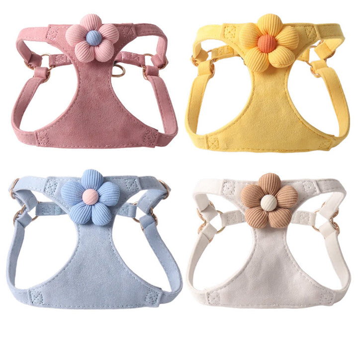 Candy Color Velvet Flower Pet Dog No Choking Harness Leash Set