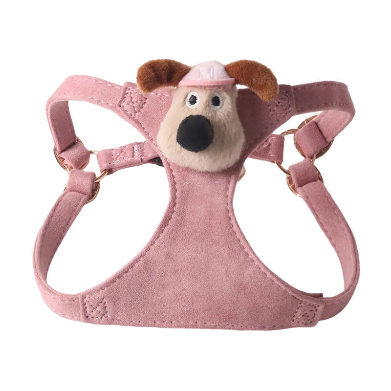 Candy Color Velvet Doll Pet Dog No Choking Harness Leash Set