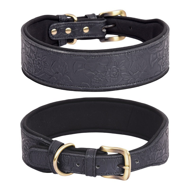 Embossed PU Leather Soft Sponge Lining Adjustable Pet Dog Collar