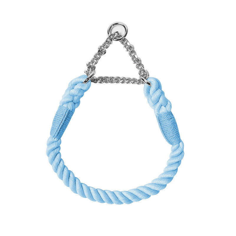 Hand Woven Flower Rope Dog Leash P-Type Metal Chain Collar Set