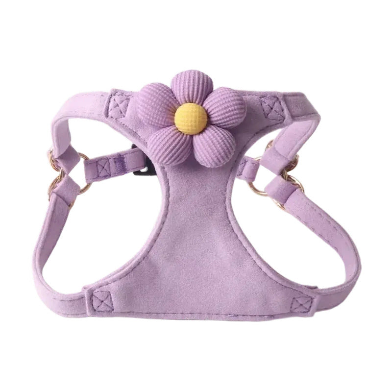 Candy Color Velvet Flower Pet Dog No Choking Harness Leash Set