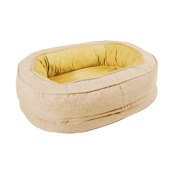 Universal Oval Cotton Linen Plush Removable Pet Pad Cats Bed