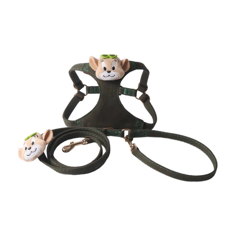 Cute Doll Denim Comfortable Pet Dog No Choking Harness Leash Set