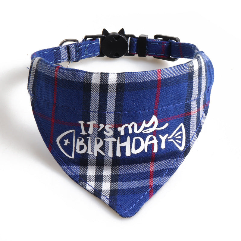Plaid Pattern Birthday Triangle Towel Saliva Pet Bib Bow Collar