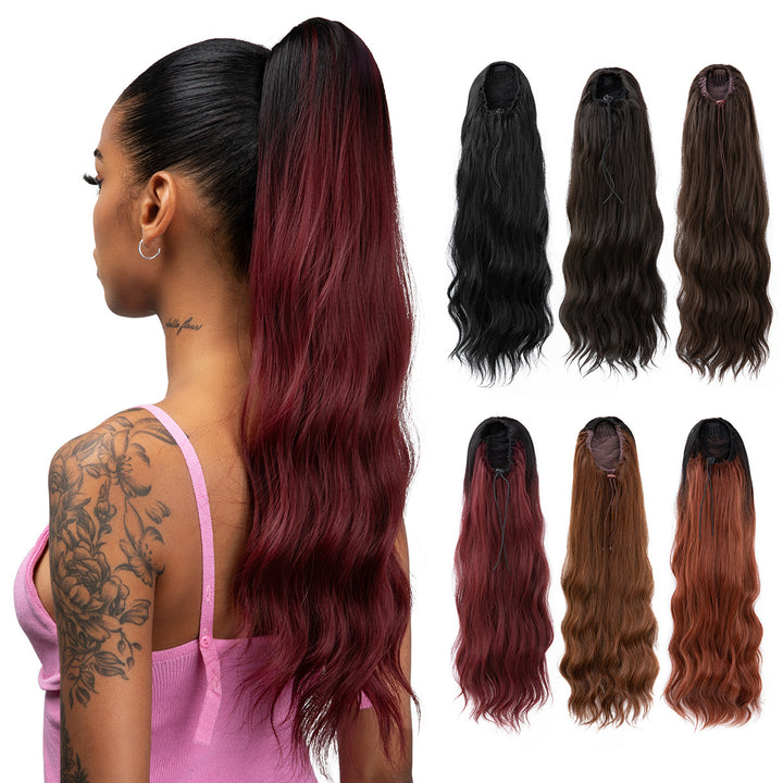 Drawstring Long Curly Water Ripple Ponytail Wigs Hair Extensions Wholesale