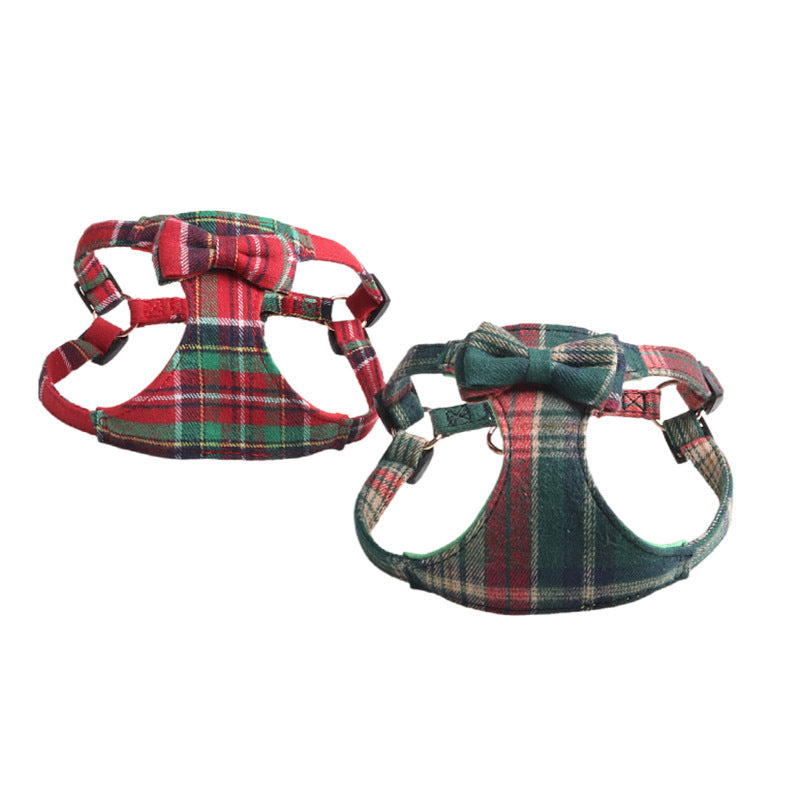 Christmas Red Green Plaid Pet Dog No Choking Harness Leash Set