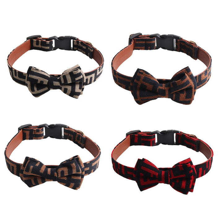Corduroy PU Leather Bow Geometric Patterns Pet Dog Cat Collar