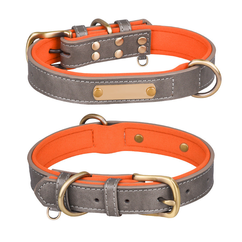 Double-layer PU Leather D-Ring Adjustable Belt Buckle Pet Collar