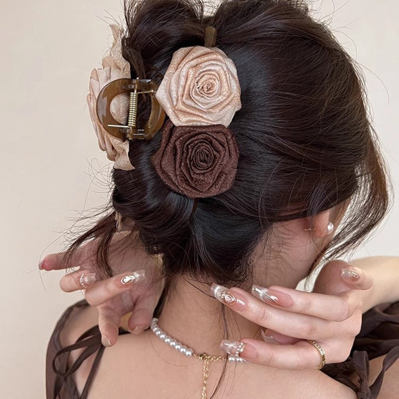 Elegant Fabric Rose Flower Grab Clip Hair Claw Hair Accessories Wholesale