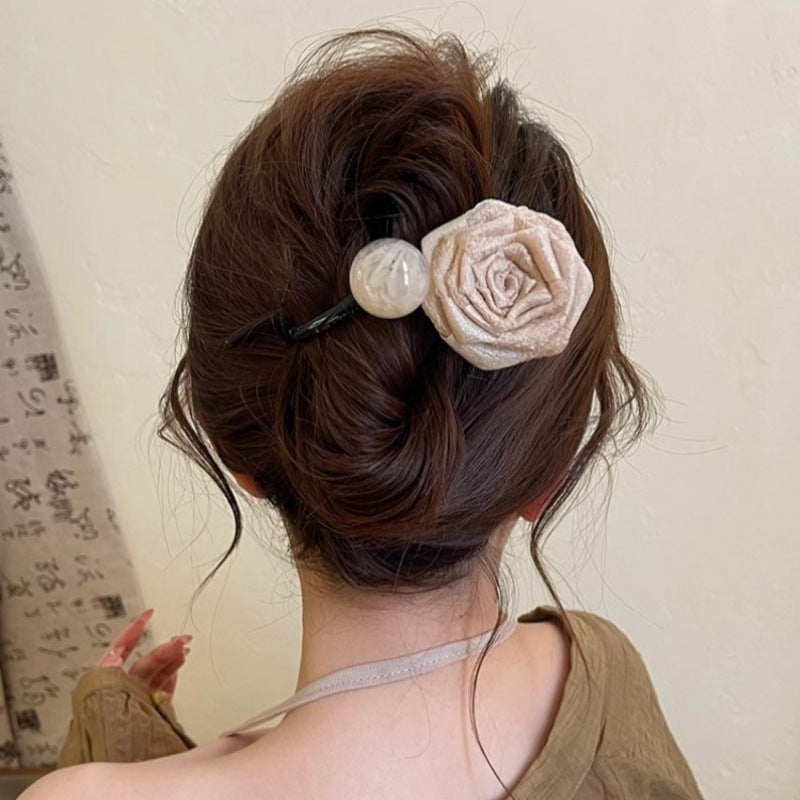 Fabric Dried Rose Bead Hair Clip Twist Clip Hair Accessories Wholesale