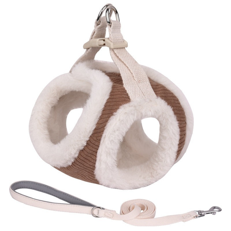 Imitation Rabbit Fur Corduroy Warm Pet Dog Harness Leash Set