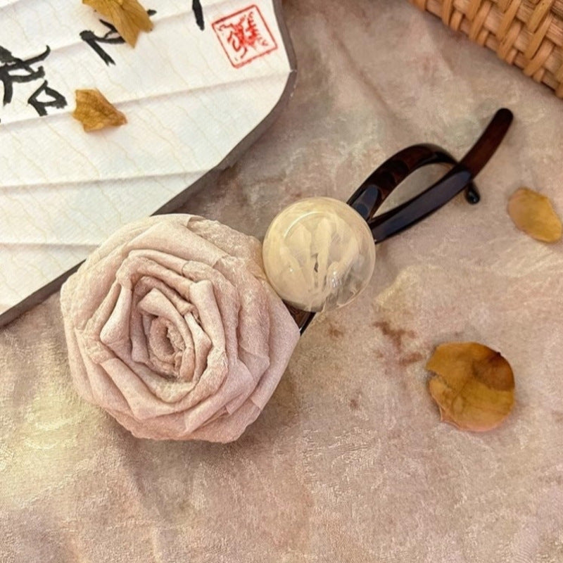 Fabric Dried Rose Bead Hair Clip Twist Clip Hair Accessories Wholesale