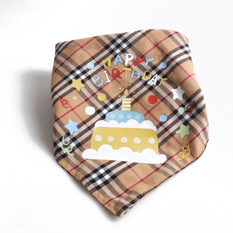 Birthday Party Double Side Plaid Triangle Towel Saliva Pet Bib