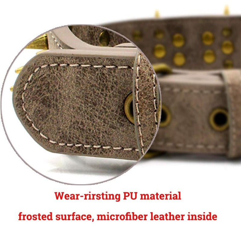 Bullet Rivet Large Dog Adjustable Retro PU Leather Pet Collar