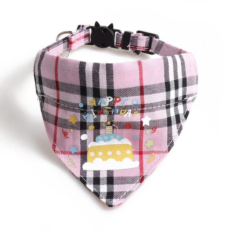Plaid Pattern Birthday Triangle Towel Saliva Pet Bib Bow Collar
