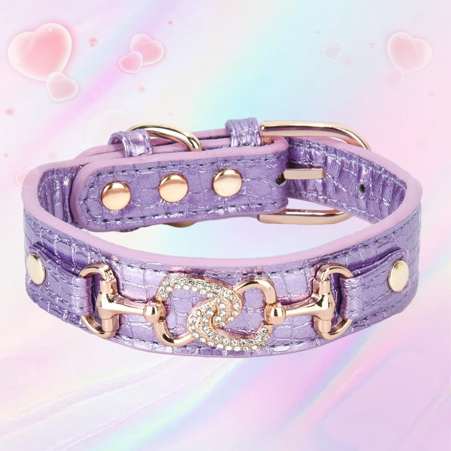 Inlaid Rhinestones Highlight PU Leather Adjustable Pet Dog Collar