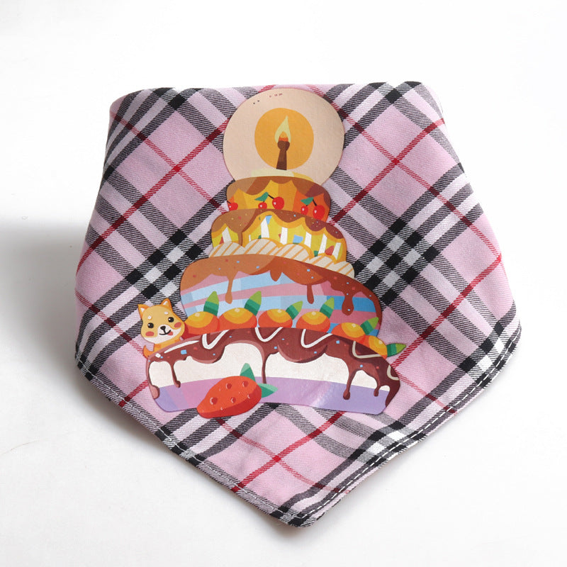 Birthday Party Double Side Plaid Triangle Towel Saliva Pet Bib