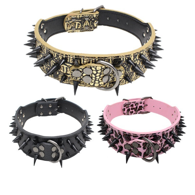 Spike Rivets Large Dog Adjustable Thick PU Leather Pet Collar