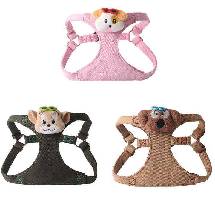 Cute Doll Denim Comfortable Pet Dog No Choking Harness Leash Set