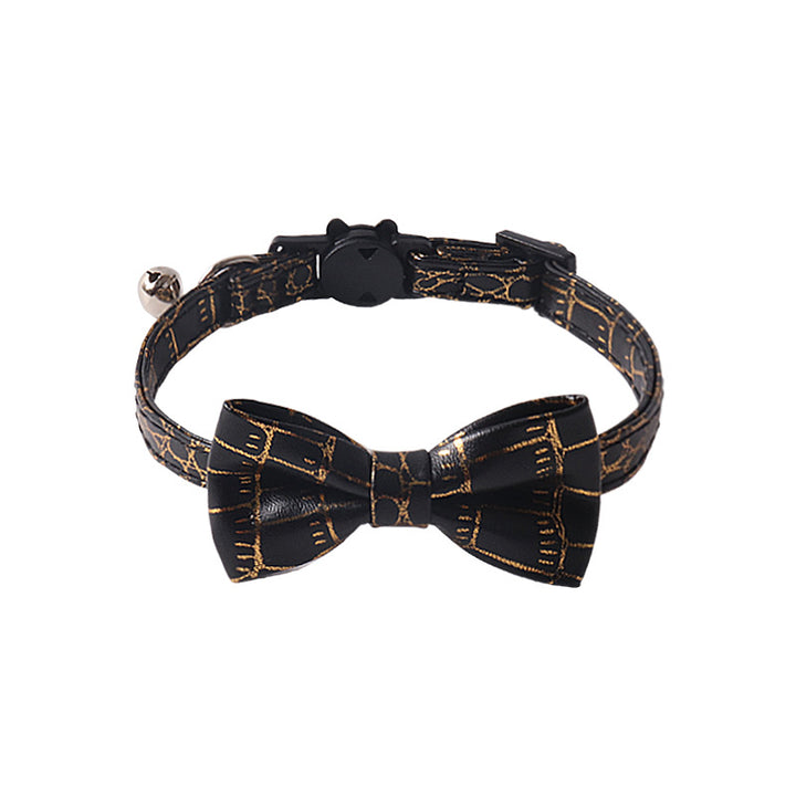 Hot Stamping Gold Soft PU Leather Bow Pet Cat Collar with Bell