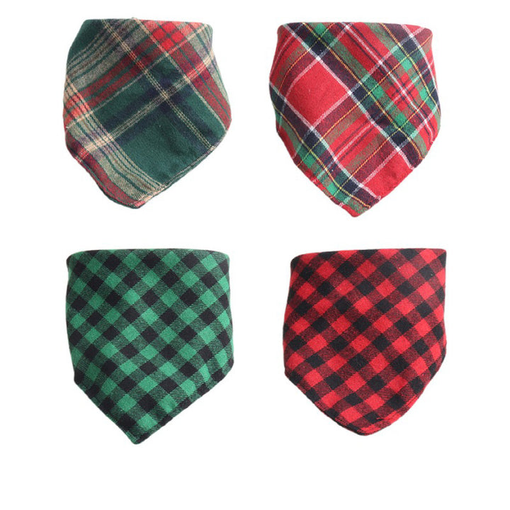 Christmas Plaid Double Side Triangle Towel Saliva Cotton Pet Bib