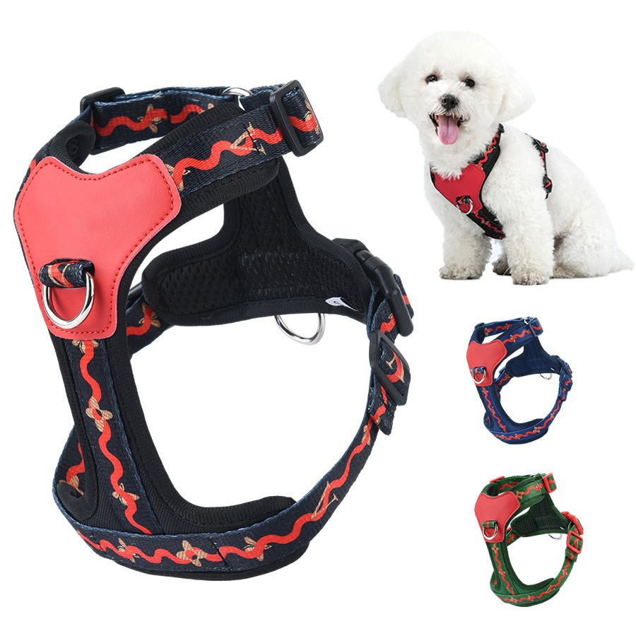 Breathable Fabric Leather Shock Absorption Adjustable Pet Dog Harness