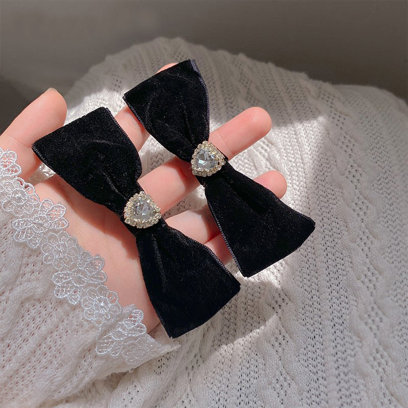 Heart Crystal Flannel Bow Duckbill Hair Clip Hair Accessories Wholesale