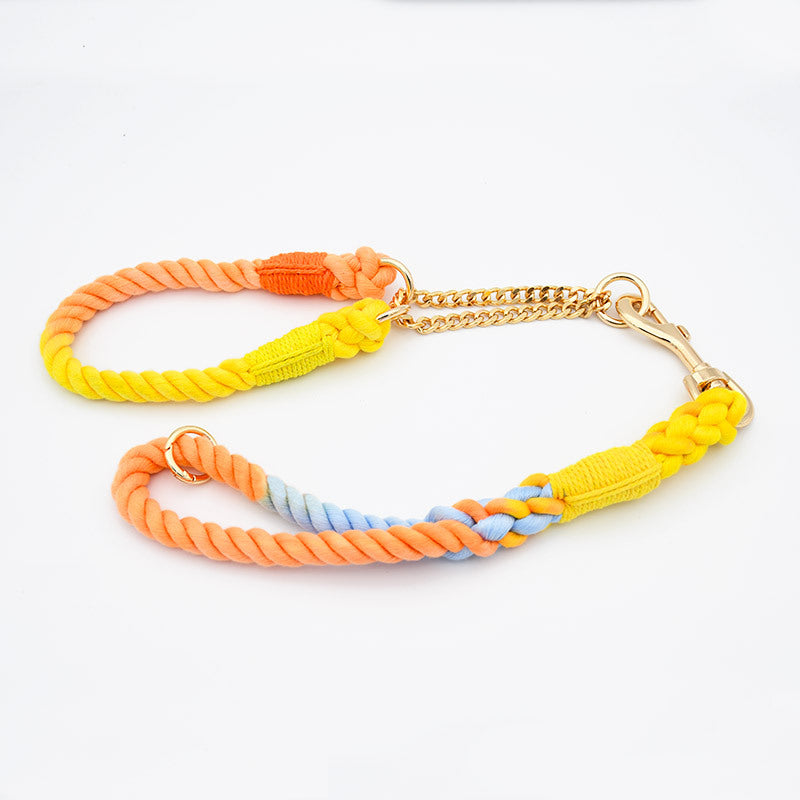 Woven Cotton Rope Close-fitting Short Anti-Pull Leash Collar Set