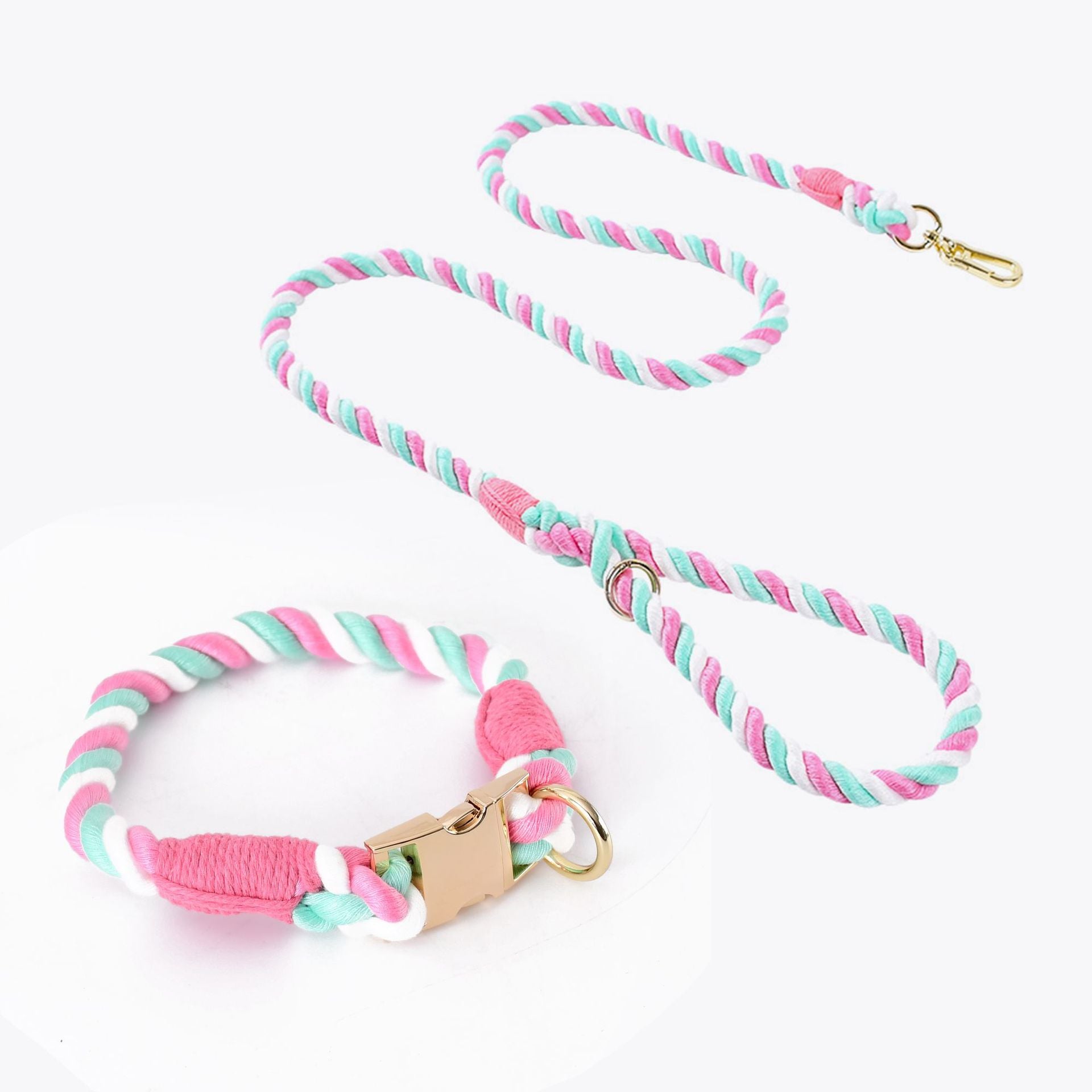 Hand-woven Cotton Nautical Knot Collar Dog Anti-Pull Leash Set