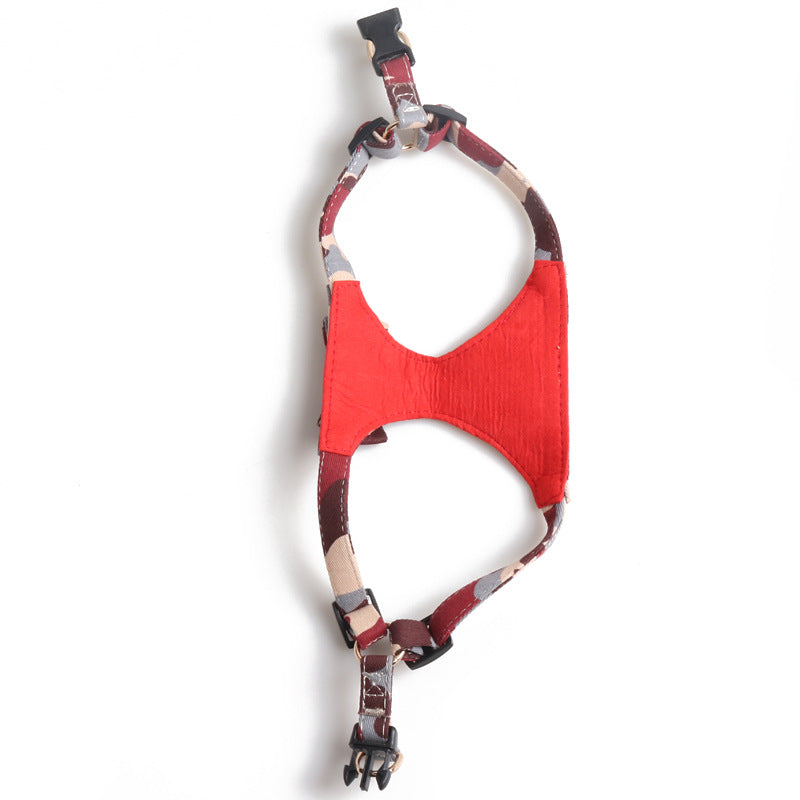 Camouflage Bow Fabric Leather Pet Dog No Choking Harness Leash Set