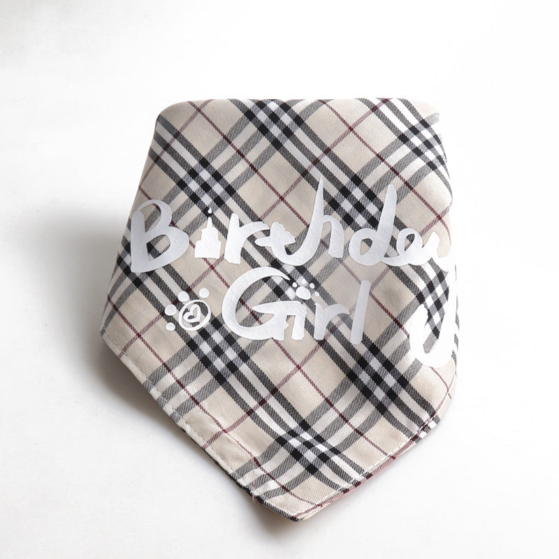 Birthday Party Double Side Plaid Triangle Towel Saliva Pet Bib