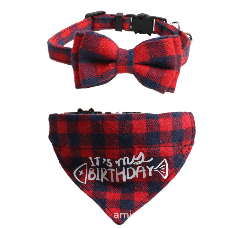 Birthday Party Cake Triangle Towel Saliva Bib Bow Pet Collar