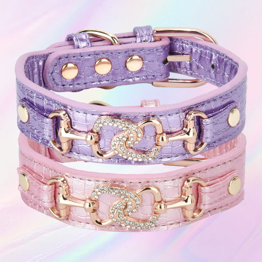 Inlaid Rhinestones Highlight PU Leather Adjustable Pet Dog Collar