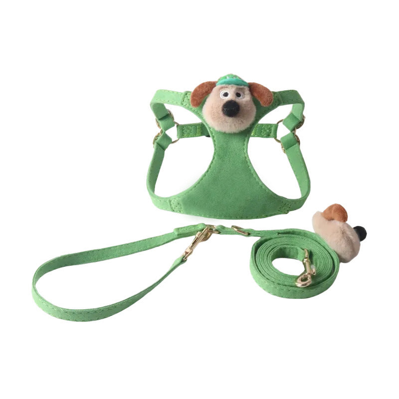 Candy Color Velvet Doll Pet Dog No Choking Harness Leash Set