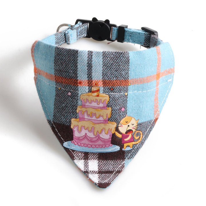Plaid Birthday Triangle Towel Cotton Pet Saliva Bib Bow Collar